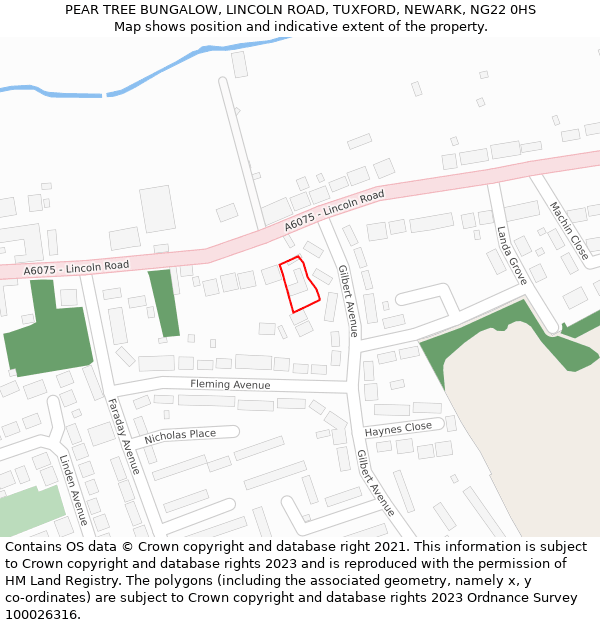 PEAR TREE BUNGALOW, LINCOLN ROAD, TUXFORD, NEWARK, NG22 0HS: Location map and indicative extent of plot