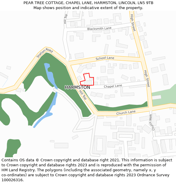 PEAR TREE COTTAGE, CHAPEL LANE, HARMSTON, LINCOLN, LN5 9TB: Location map and indicative extent of plot