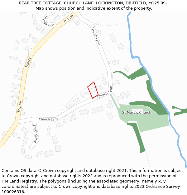 PEAR TREE COTTAGE, CHURCH LANE, LOCKINGTON, DRIFFIELD, YO25 9SU: Location map and indicative extent of plot