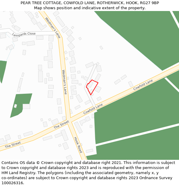 PEAR TREE COTTAGE, COWFOLD LANE, ROTHERWICK, HOOK, RG27 9BP: Location map and indicative extent of plot