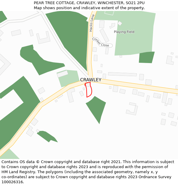 PEAR TREE COTTAGE, CRAWLEY, WINCHESTER, SO21 2PU: Location map and indicative extent of plot