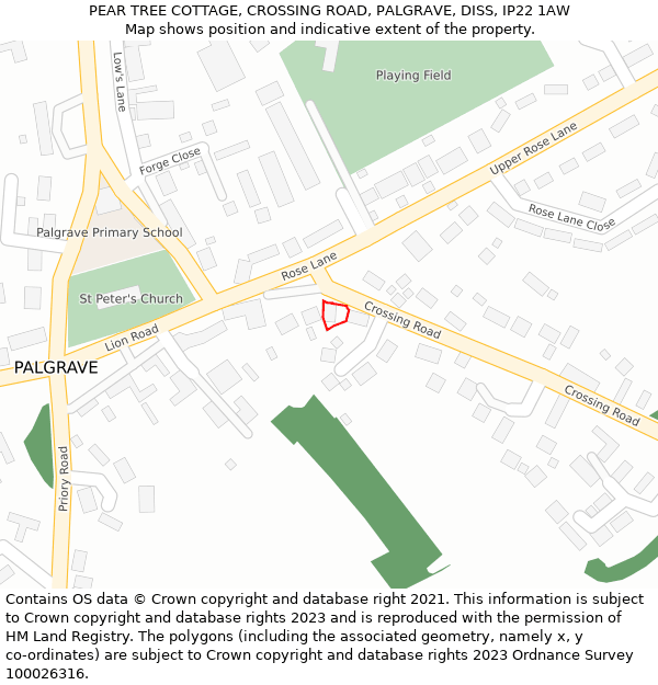 PEAR TREE COTTAGE, CROSSING ROAD, PALGRAVE, DISS, IP22 1AW: Location map and indicative extent of plot