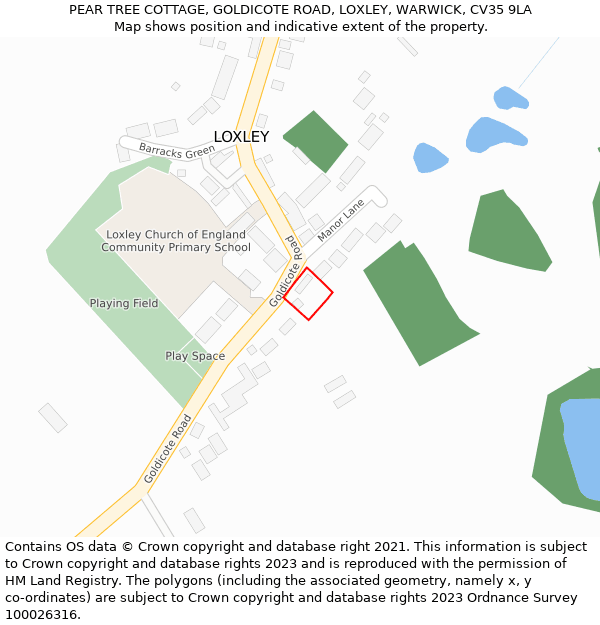 PEAR TREE COTTAGE, GOLDICOTE ROAD, LOXLEY, WARWICK, CV35 9LA: Location map and indicative extent of plot