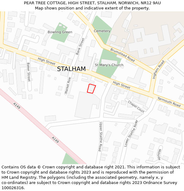 PEAR TREE COTTAGE, HIGH STREET, STALHAM, NORWICH, NR12 9AU: Location map and indicative extent of plot