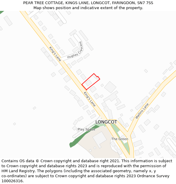 PEAR TREE COTTAGE, KINGS LANE, LONGCOT, FARINGDON, SN7 7SS: Location map and indicative extent of plot