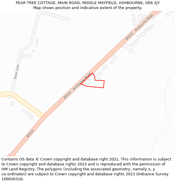 PEAR TREE COTTAGE, MAIN ROAD, MIDDLE MAYFIELD, ASHBOURNE, DE6 2JY: Location map and indicative extent of plot