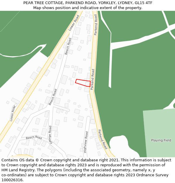 PEAR TREE COTTAGE, PARKEND ROAD, YORKLEY, LYDNEY, GL15 4TF: Location map and indicative extent of plot