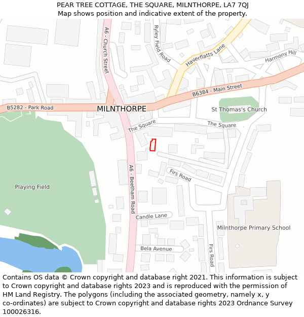 PEAR TREE COTTAGE, THE SQUARE, MILNTHORPE, LA7 7QJ: Location map and indicative extent of plot