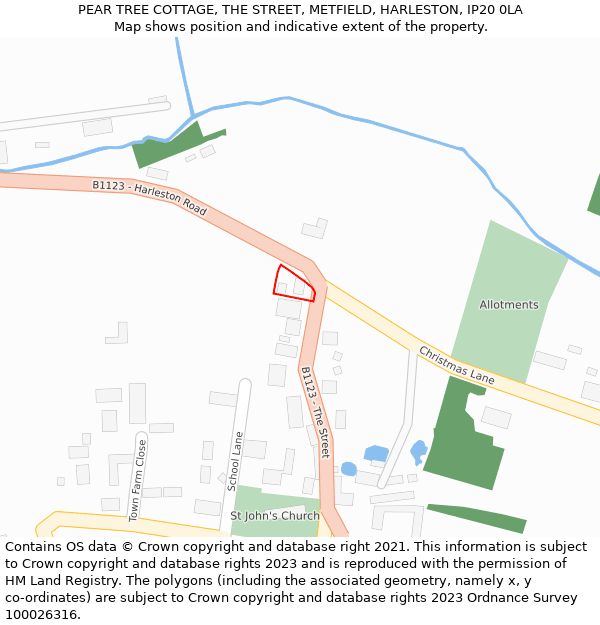 PEAR TREE COTTAGE, THE STREET, METFIELD, HARLESTON, IP20 0LA: Location map and indicative extent of plot