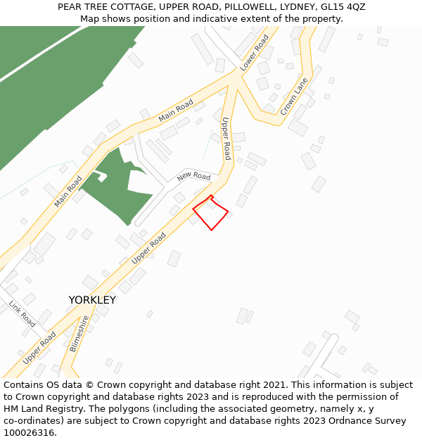 PEAR TREE COTTAGE, UPPER ROAD, PILLOWELL, LYDNEY, GL15 4QZ: Location map and indicative extent of plot