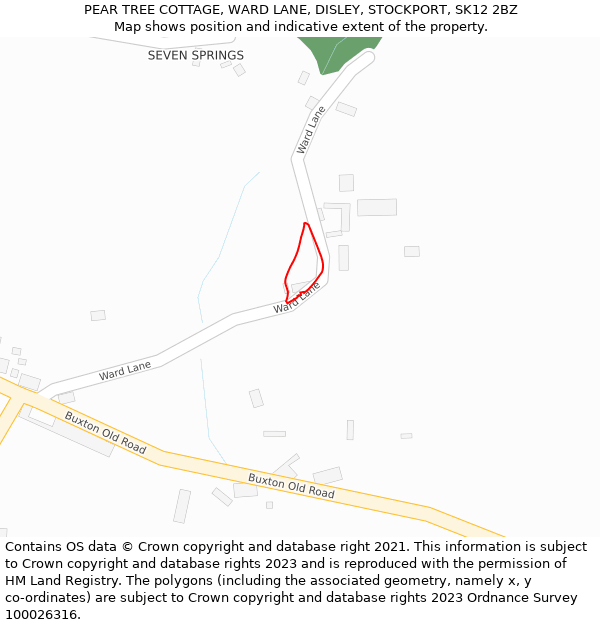 PEAR TREE COTTAGE, WARD LANE, DISLEY, STOCKPORT, SK12 2BZ: Location map and indicative extent of plot