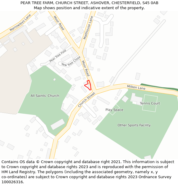 PEAR TREE FARM, CHURCH STREET, ASHOVER, CHESTERFIELD, S45 0AB: Location map and indicative extent of plot