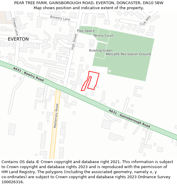 PEAR TREE FARM, GAINSBOROUGH ROAD, EVERTON, DONCASTER, DN10 5BW: Location map and indicative extent of plot