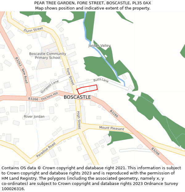 PEAR TREE GARDEN, FORE STREET, BOSCASTLE, PL35 0AX: Location map and indicative extent of plot