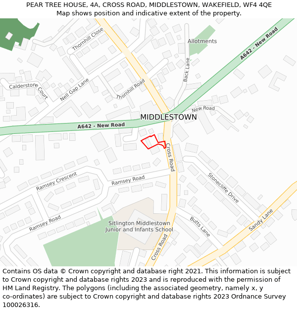 PEAR TREE HOUSE, 4A, CROSS ROAD, MIDDLESTOWN, WAKEFIELD, WF4 4QE: Location map and indicative extent of plot