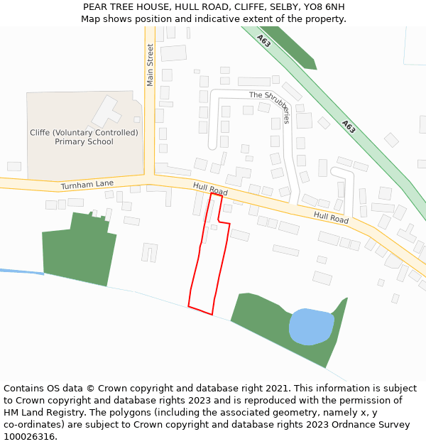 PEAR TREE HOUSE, HULL ROAD, CLIFFE, SELBY, YO8 6NH: Location map and indicative extent of plot