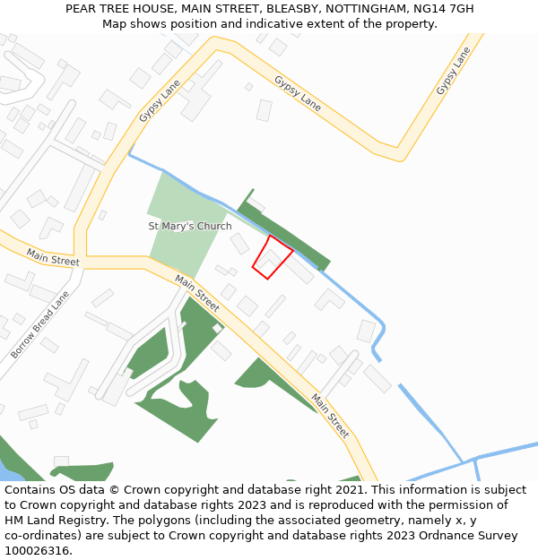 PEAR TREE HOUSE, MAIN STREET, BLEASBY, NOTTINGHAM, NG14 7GH: Location map and indicative extent of plot