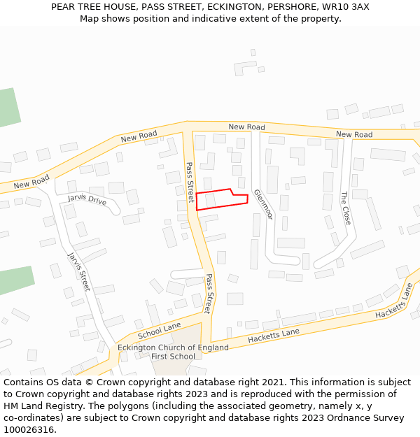 PEAR TREE HOUSE, PASS STREET, ECKINGTON, PERSHORE, WR10 3AX: Location map and indicative extent of plot