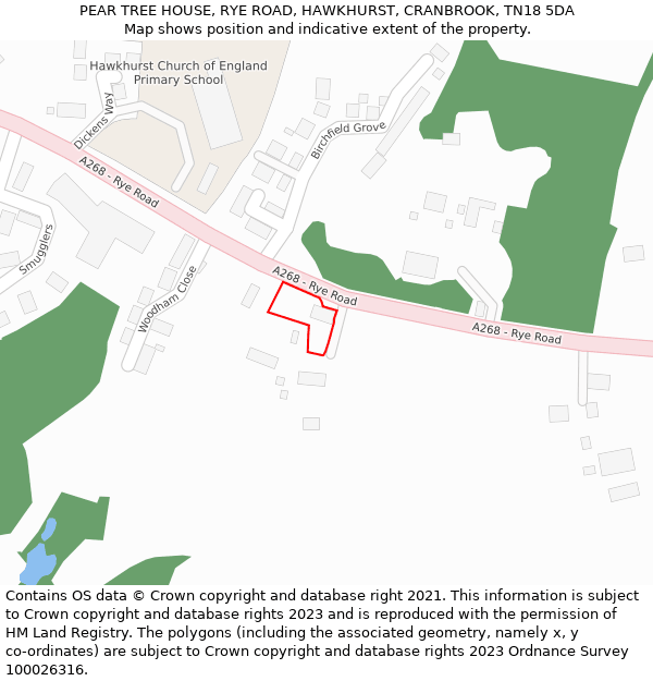 PEAR TREE HOUSE, RYE ROAD, HAWKHURST, CRANBROOK, TN18 5DA: Location map and indicative extent of plot