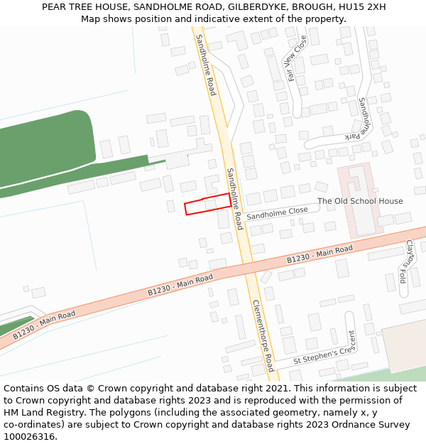 PEAR TREE HOUSE, SANDHOLME ROAD, GILBERDYKE, BROUGH, HU15 2XH: Location map and indicative extent of plot