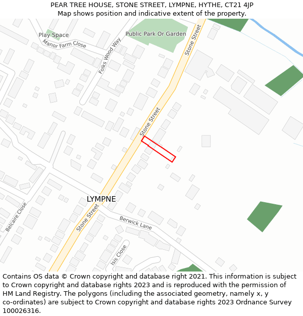 PEAR TREE HOUSE, STONE STREET, LYMPNE, HYTHE, CT21 4JP: Location map and indicative extent of plot