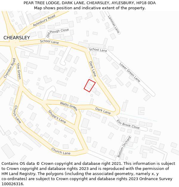 PEAR TREE LODGE, DARK LANE, CHEARSLEY, AYLESBURY, HP18 0DA: Location map and indicative extent of plot