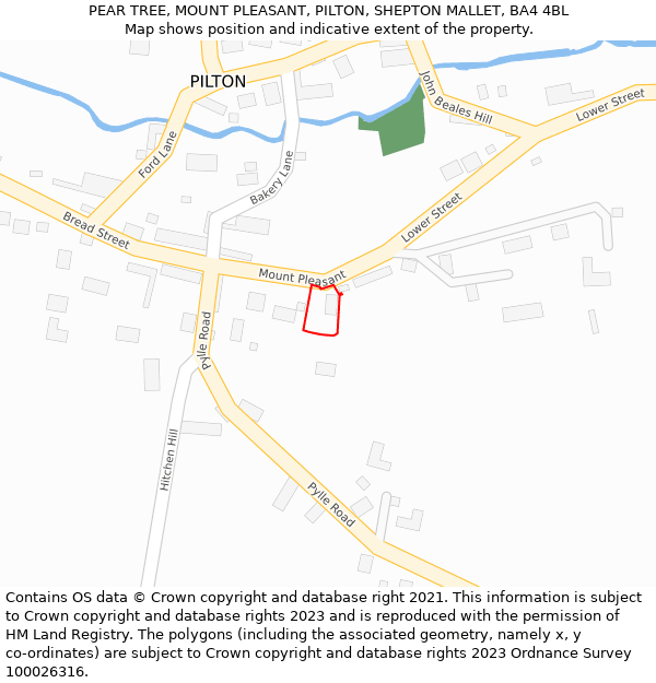PEAR TREE, MOUNT PLEASANT, PILTON, SHEPTON MALLET, BA4 4BL: Location map and indicative extent of plot