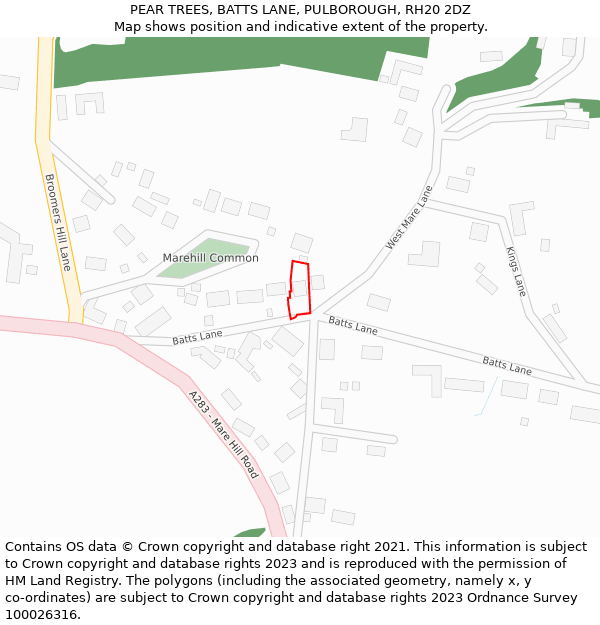PEAR TREES, BATTS LANE, PULBOROUGH, RH20 2DZ: Location map and indicative extent of plot