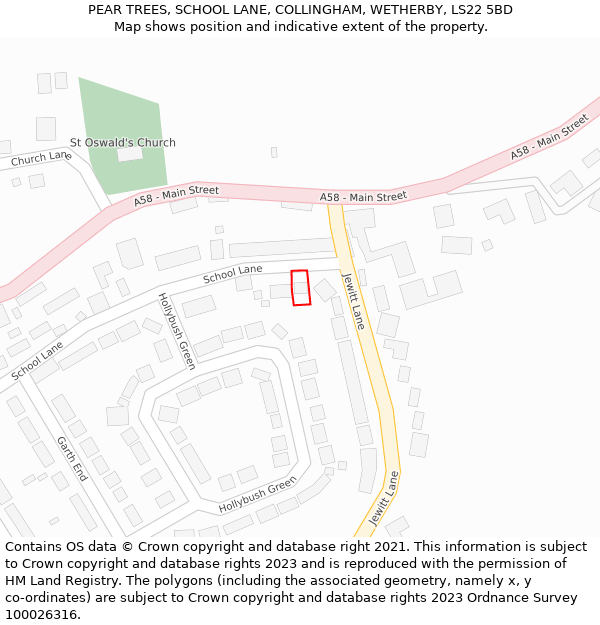 PEAR TREES, SCHOOL LANE, COLLINGHAM, WETHERBY, LS22 5BD: Location map and indicative extent of plot