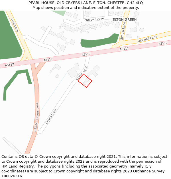 PEARL HOUSE, OLD CRYERS LANE, ELTON, CHESTER, CH2 4LQ: Location map and indicative extent of plot