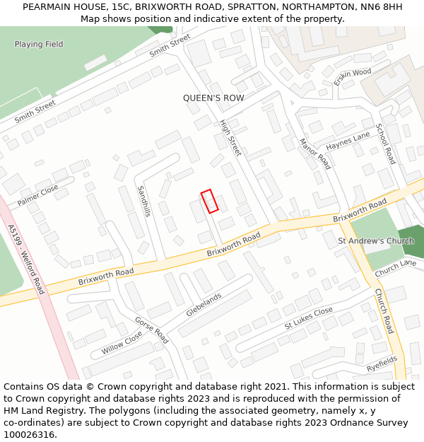 PEARMAIN HOUSE, 15C, BRIXWORTH ROAD, SPRATTON, NORTHAMPTON, NN6 8HH: Location map and indicative extent of plot