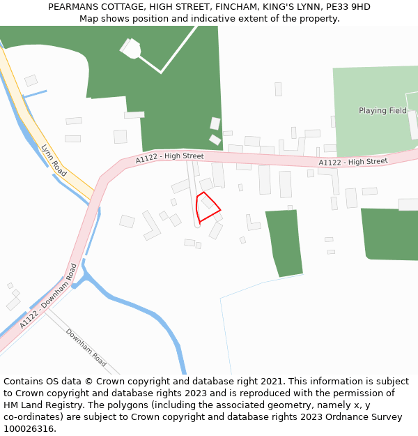 PEARMANS COTTAGE, HIGH STREET, FINCHAM, KING'S LYNN, PE33 9HD: Location map and indicative extent of plot