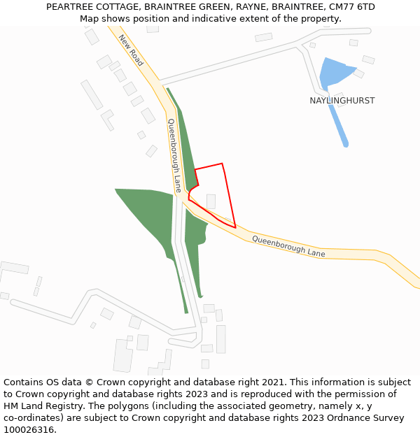 PEARTREE COTTAGE, BRAINTREE GREEN, RAYNE, BRAINTREE, CM77 6TD: Location map and indicative extent of plot