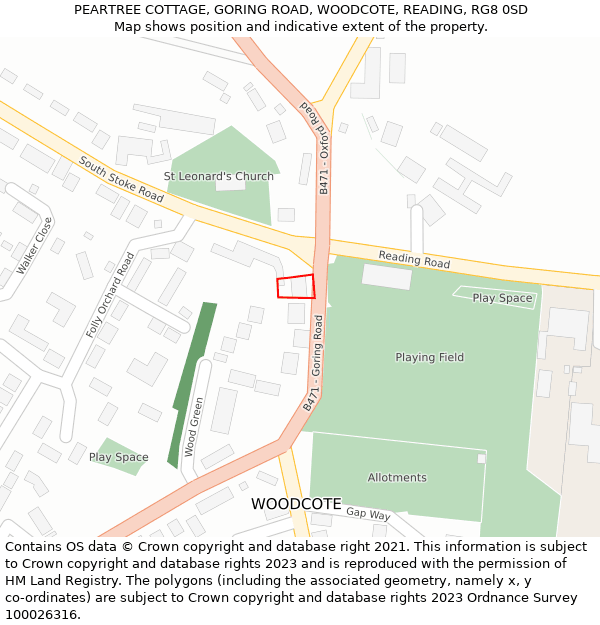 PEARTREE COTTAGE, GORING ROAD, WOODCOTE, READING, RG8 0SD: Location map and indicative extent of plot