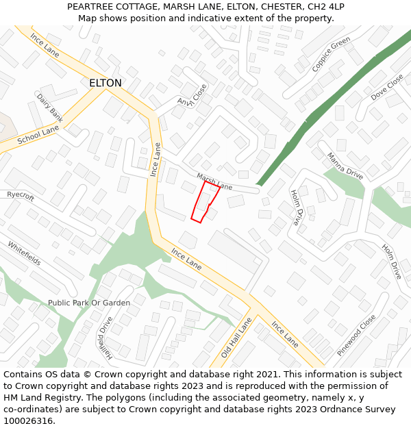 PEARTREE COTTAGE, MARSH LANE, ELTON, CHESTER, CH2 4LP: Location map and indicative extent of plot