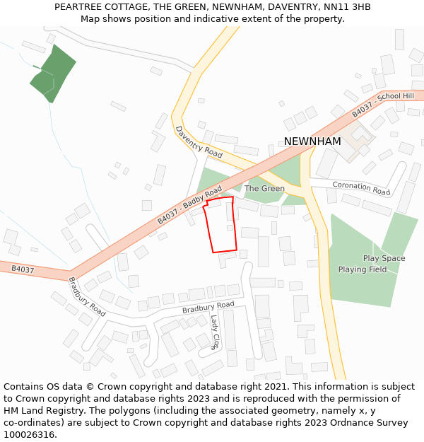 PEARTREE COTTAGE, THE GREEN, NEWNHAM, DAVENTRY, NN11 3HB: Location map and indicative extent of plot