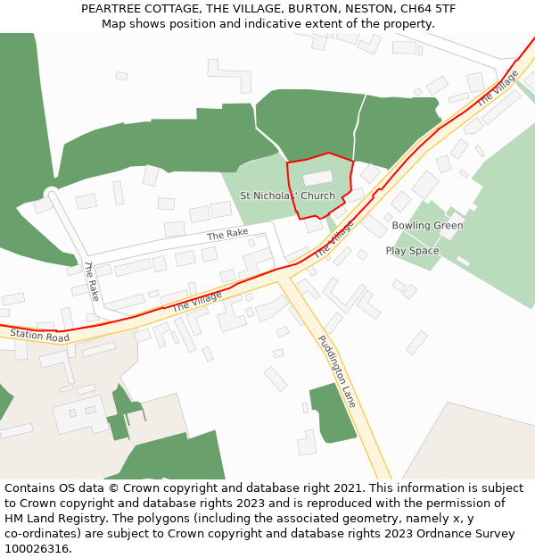 PEARTREE COTTAGE, THE VILLAGE, BURTON, NESTON, CH64 5TF: Location map and indicative extent of plot