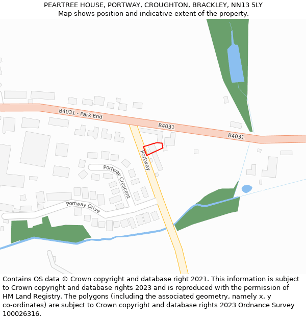 PEARTREE HOUSE, PORTWAY, CROUGHTON, BRACKLEY, NN13 5LY: Location map and indicative extent of plot