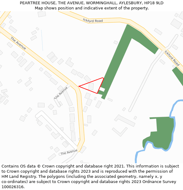 PEARTREE HOUSE, THE AVENUE, WORMINGHALL, AYLESBURY, HP18 9LD: Location map and indicative extent of plot