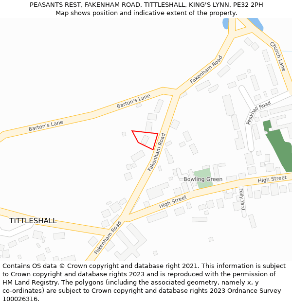 PEASANTS REST, FAKENHAM ROAD, TITTLESHALL, KING'S LYNN, PE32 2PH: Location map and indicative extent of plot