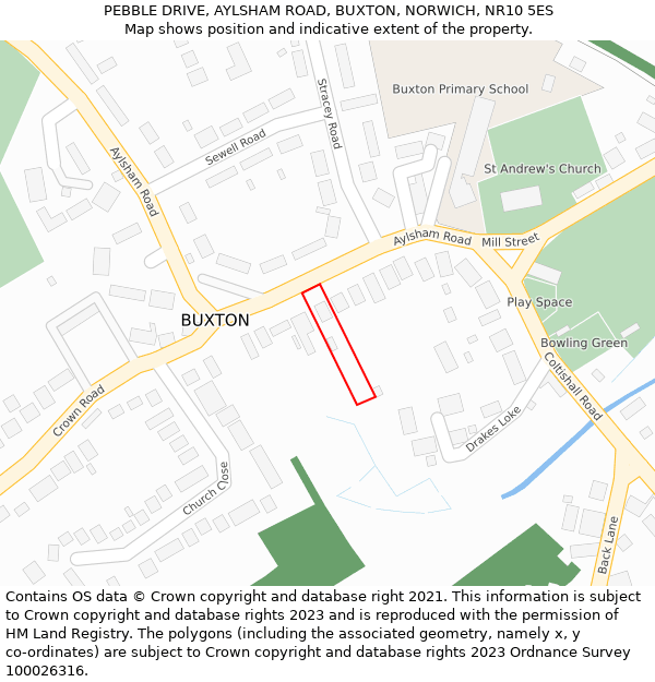PEBBLE DRIVE, AYLSHAM ROAD, BUXTON, NORWICH, NR10 5ES: Location map and indicative extent of plot