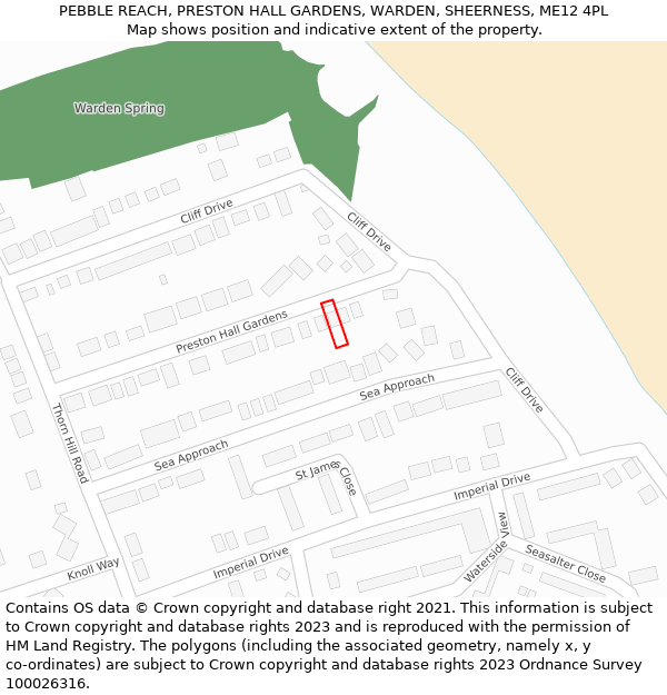 PEBBLE REACH, PRESTON HALL GARDENS, WARDEN, SHEERNESS, ME12 4PL: Location map and indicative extent of plot