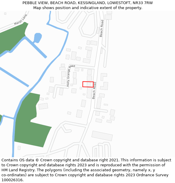 PEBBLE VIEW, BEACH ROAD, KESSINGLAND, LOWESTOFT, NR33 7RW: Location map and indicative extent of plot