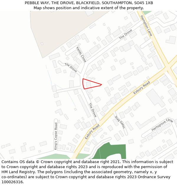 PEBBLE WAY, THE DROVE, BLACKFIELD, SOUTHAMPTON, SO45 1XB: Location map and indicative extent of plot