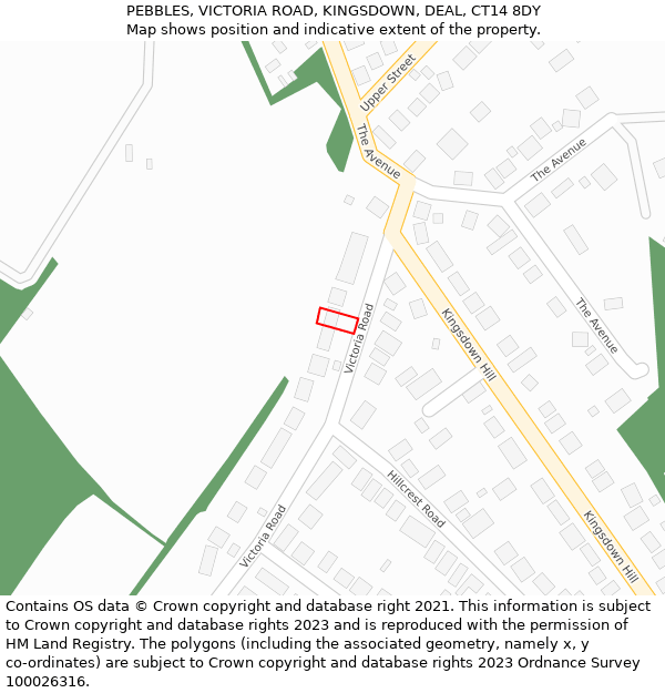 PEBBLES, VICTORIA ROAD, KINGSDOWN, DEAL, CT14 8DY: Location map and indicative extent of plot
