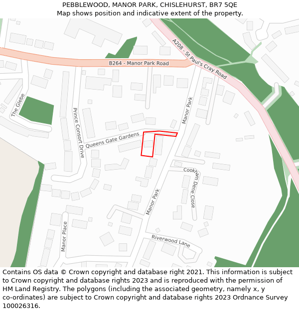 PEBBLEWOOD, MANOR PARK, CHISLEHURST, BR7 5QE: Location map and indicative extent of plot
