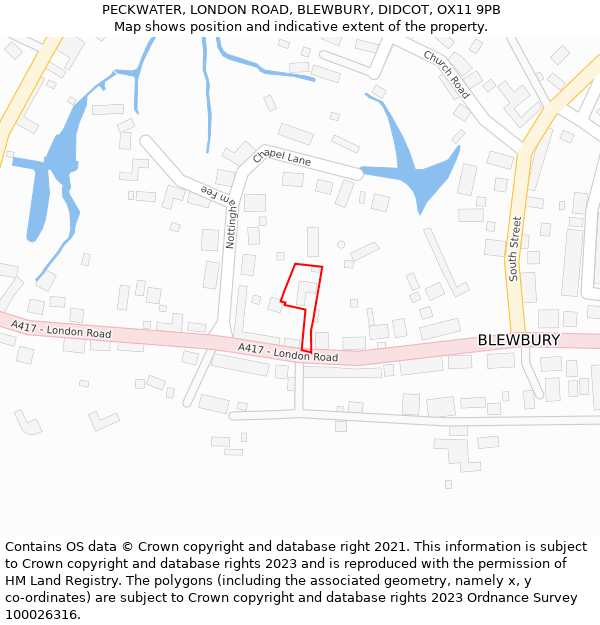 PECKWATER, LONDON ROAD, BLEWBURY, DIDCOT, OX11 9PB: Location map and indicative extent of plot
