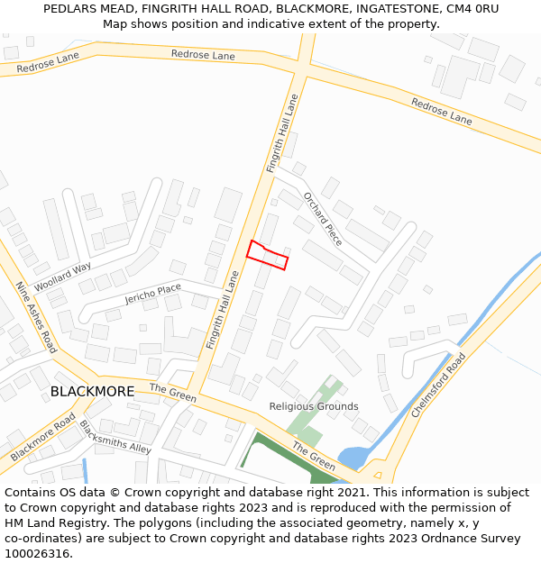 PEDLARS MEAD, FINGRITH HALL ROAD, BLACKMORE, INGATESTONE, CM4 0RU: Location map and indicative extent of plot