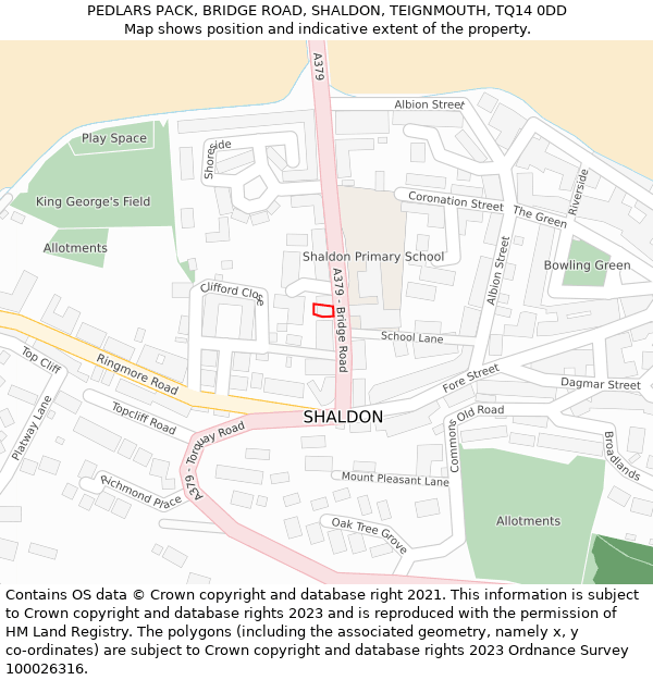 PEDLARS PACK, BRIDGE ROAD, SHALDON, TEIGNMOUTH, TQ14 0DD: Location map and indicative extent of plot