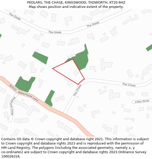 PEDLARS, THE CHASE, KINGSWOOD, TADWORTH, KT20 6HZ: Location map and indicative extent of plot